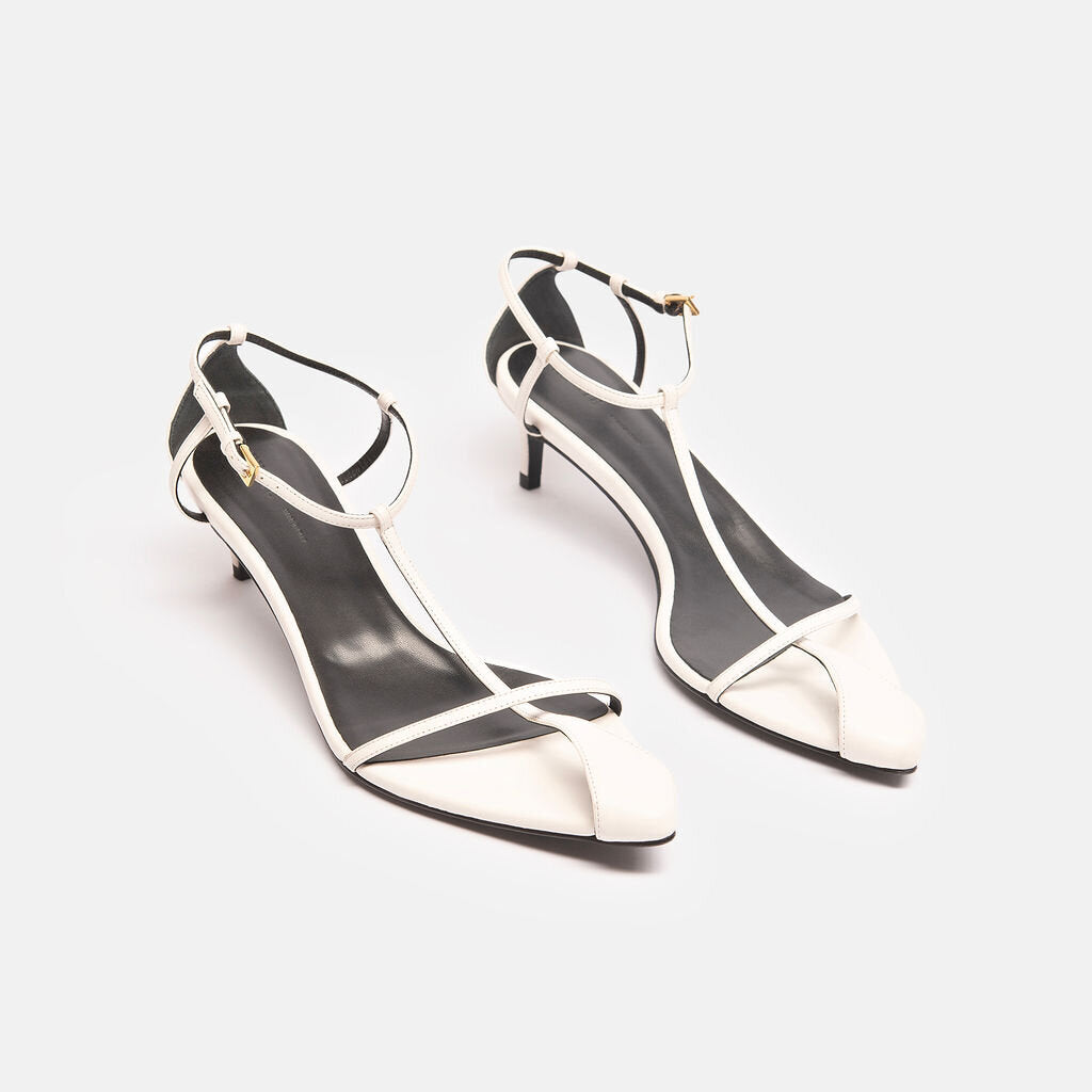 Khaite White Leather Heeled Sandal
