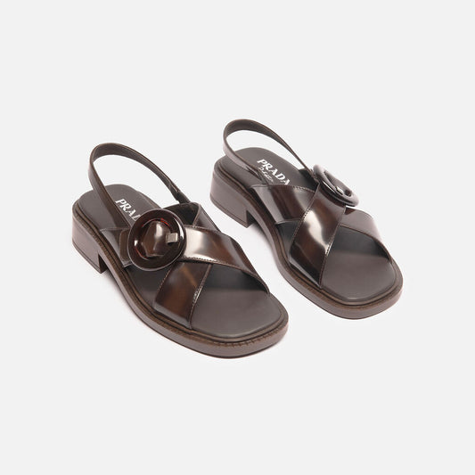 Prada Brown Leather Re-Edition Sandals