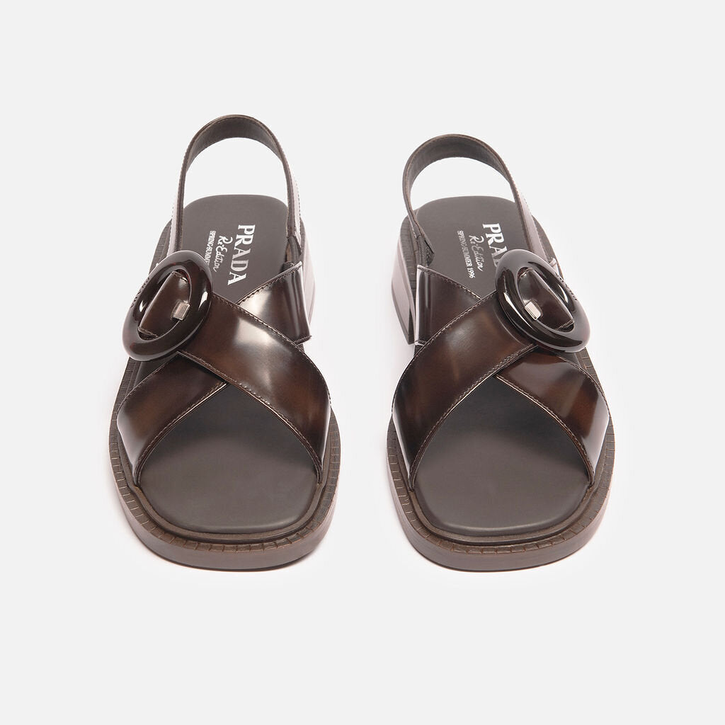 Prada Brown Leather Re-Edition Sandals