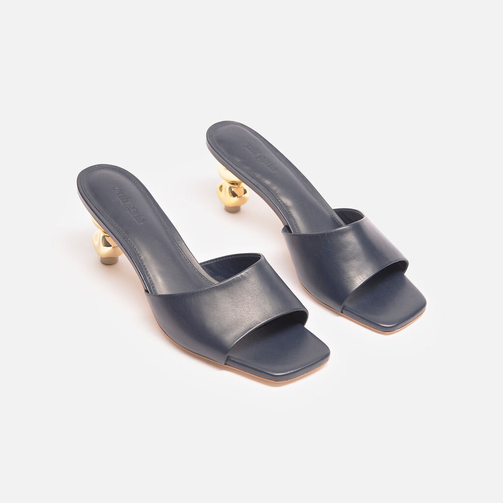 Cult Gaia Blue Leather Gold Heel Slides