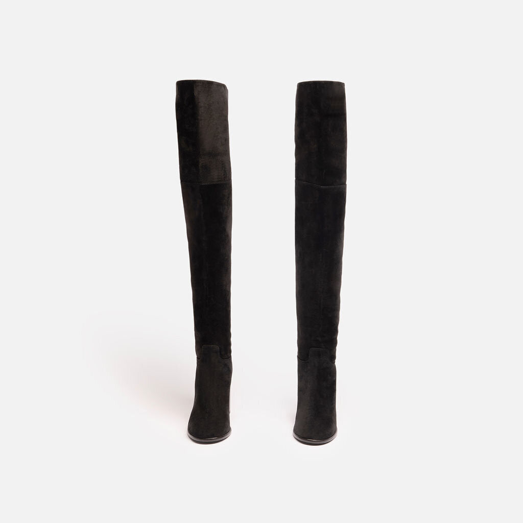 Chanel Black Suede Over the Knee Boots