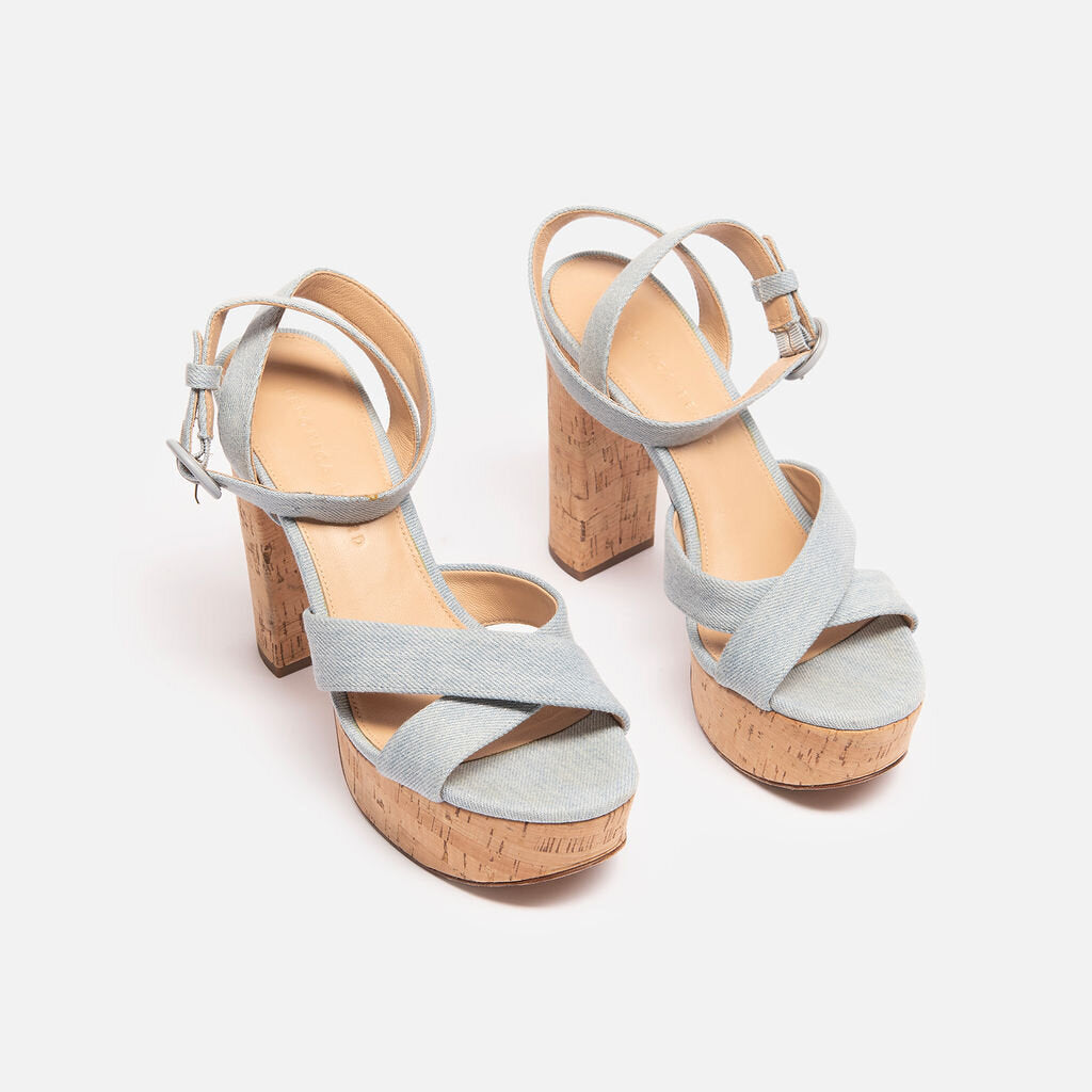 Veronica Beard Denim Cork Platform Sandals