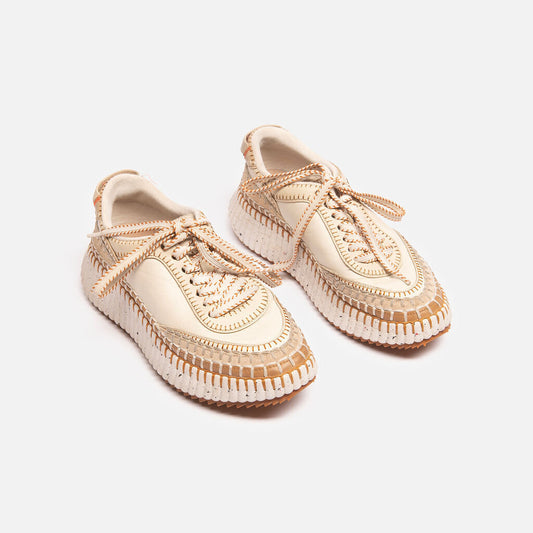 Chloe Cream Brown Leather Sneakers