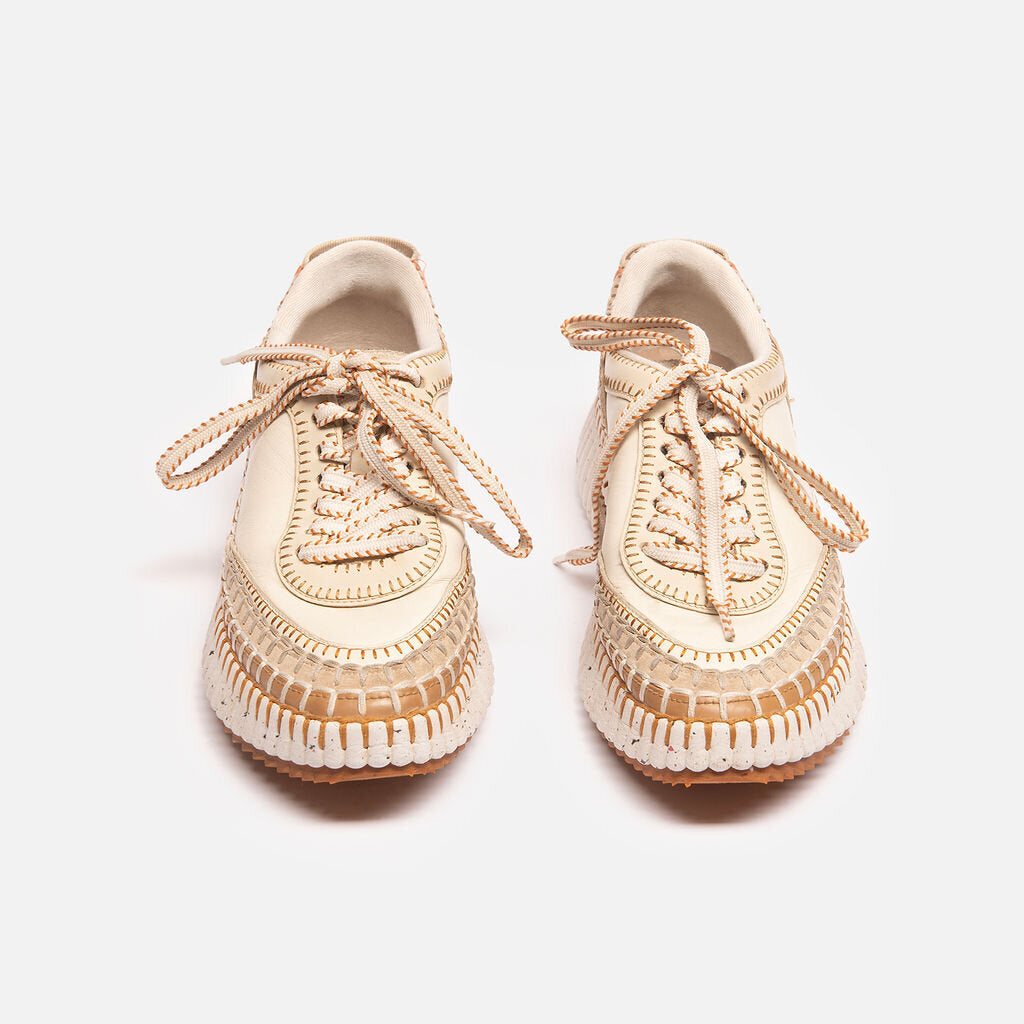 Chloe Cream Brown Leather Sneakers