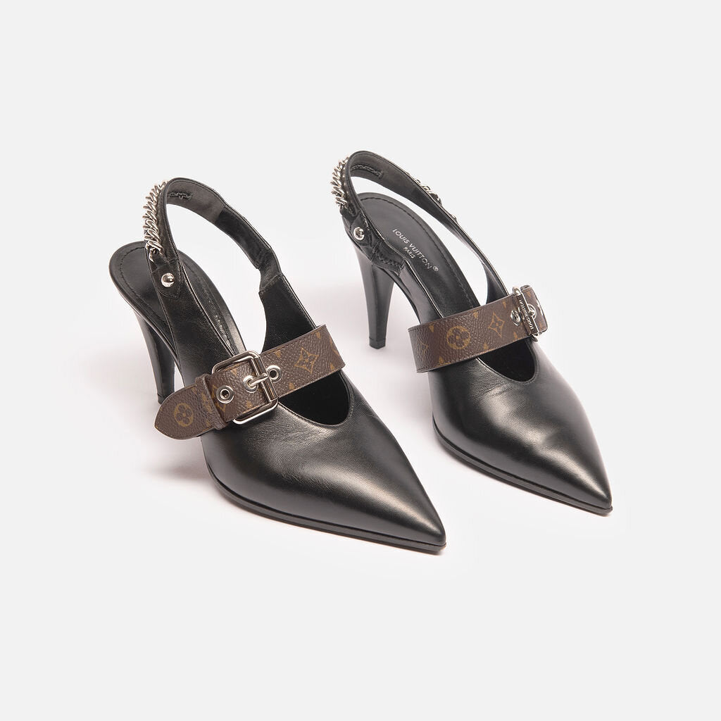 Louis Vuitton Black Brown Slingback Pump