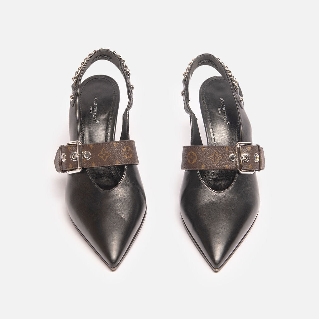 Louis Vuitton Black Brown Slingback Pump