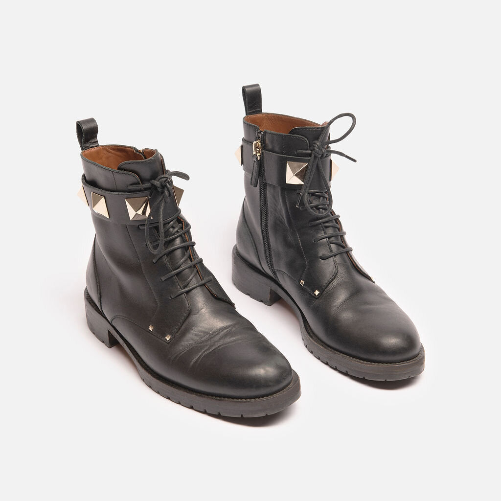Valentino Black Rockstud Lace up Boot