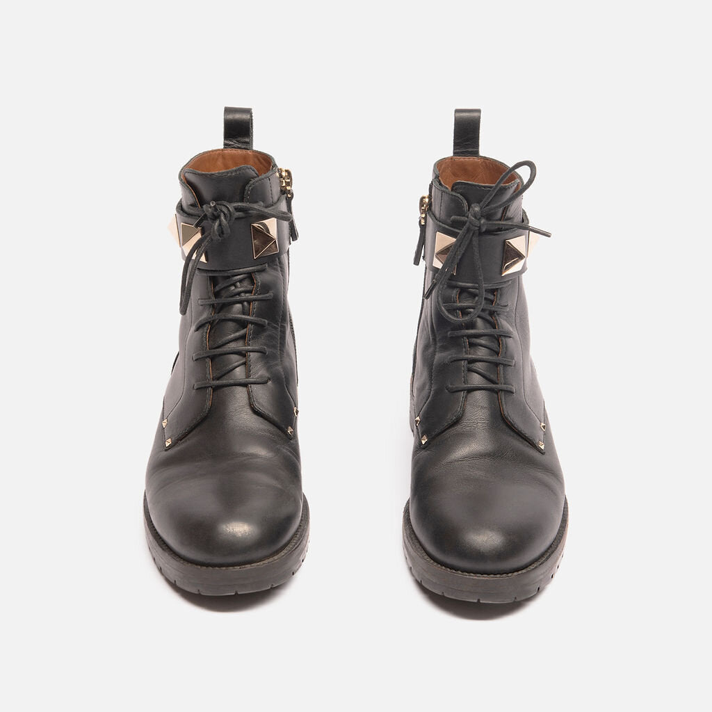 Valentino Black Rockstud Lace up Boot