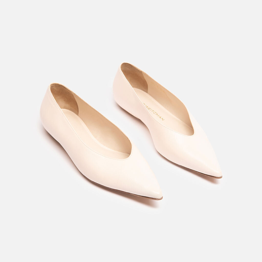 Stuart Weitzman Cream Leather Point Toe Flat