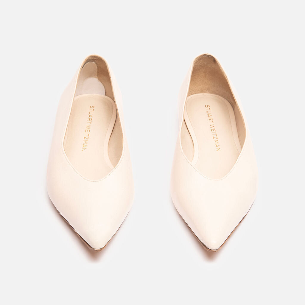 Stuart Weitzman Cream Leather Point Toe Flat