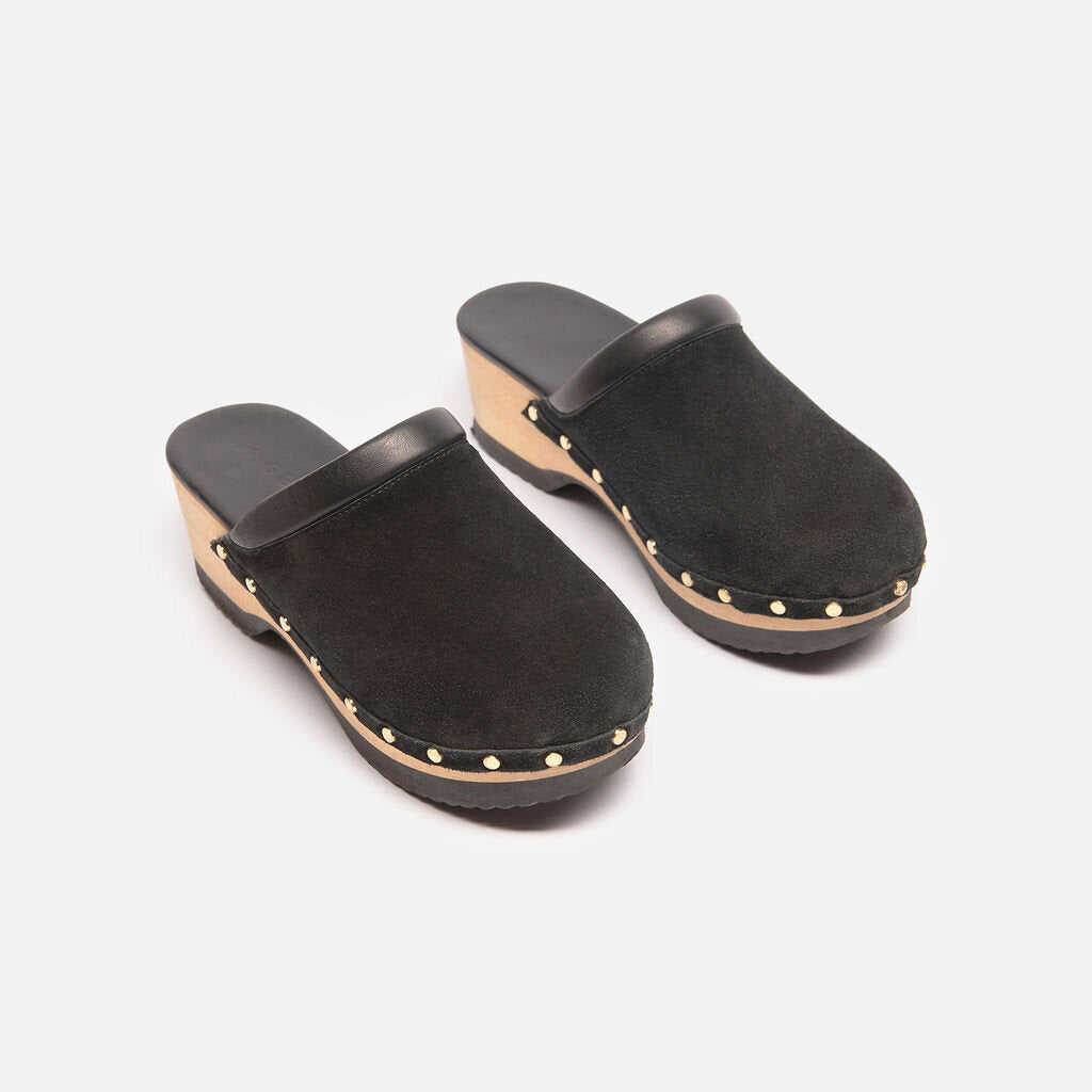 M Gemi Black Suede Clog