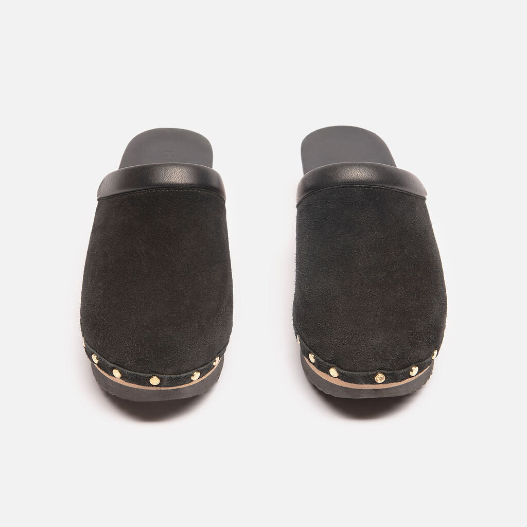 M Gemi Black Suede Clog
