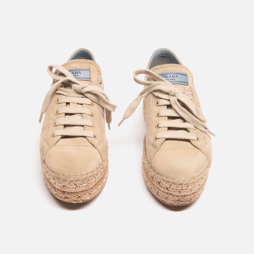 Prada Taupe Suede Platform Espadrille
