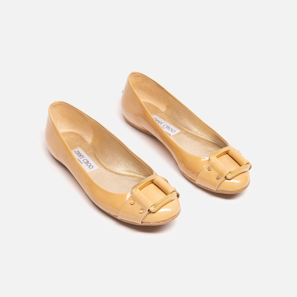 Jimmy Choo Beige Patent Leather Flat