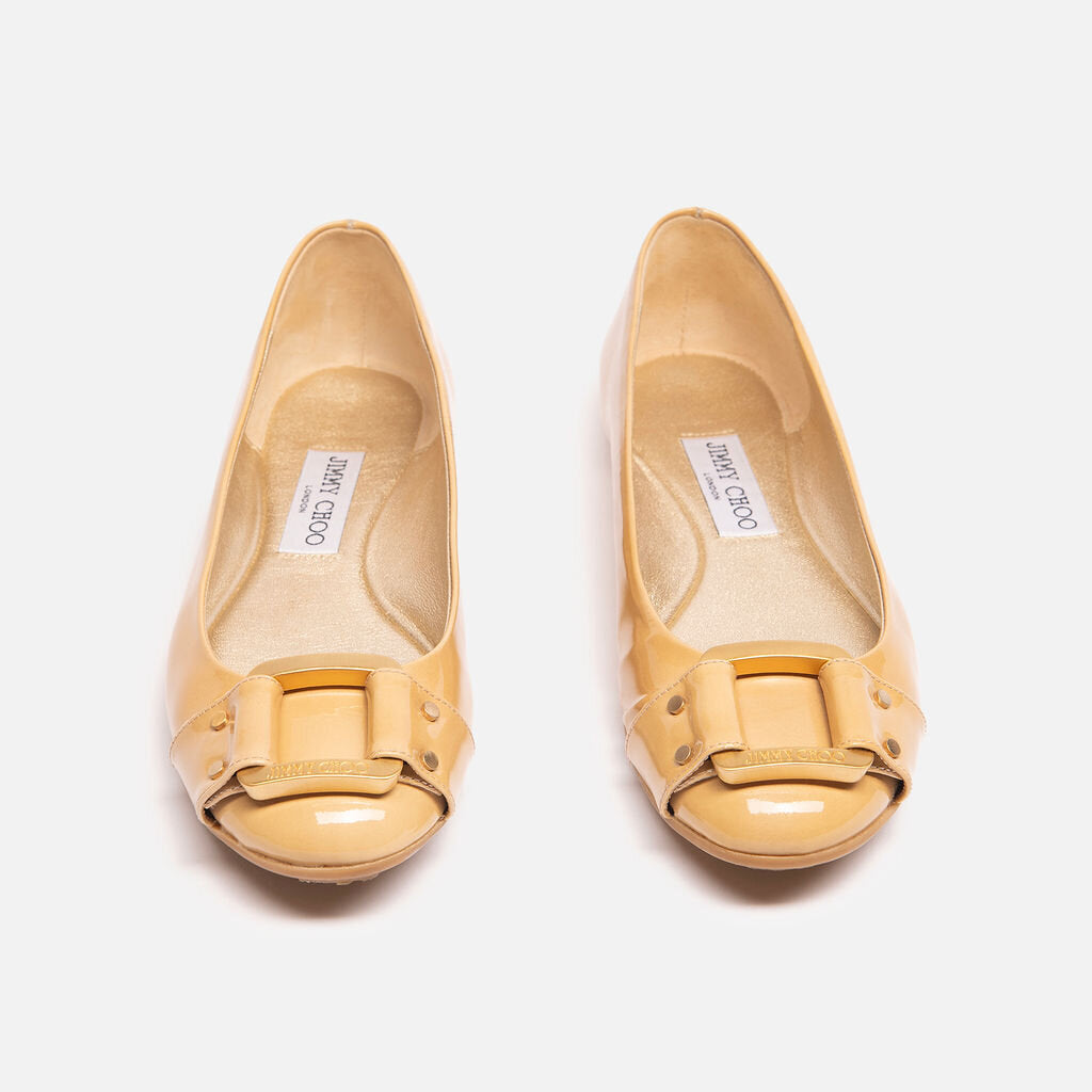 Jimmy Choo Beige Patent Leather Flat