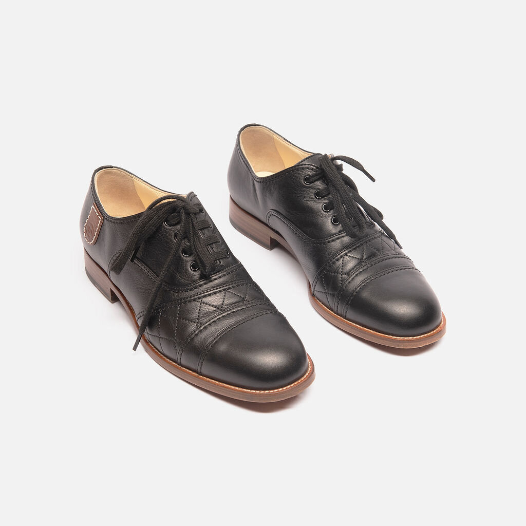 Chanel Black Leather Brown Trim Oxfords