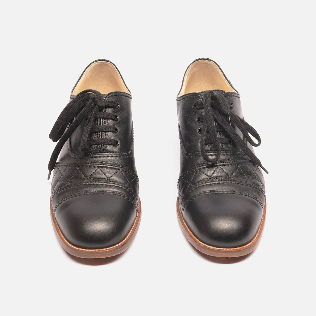 Chanel Black Leather Brown Trim Oxfords
