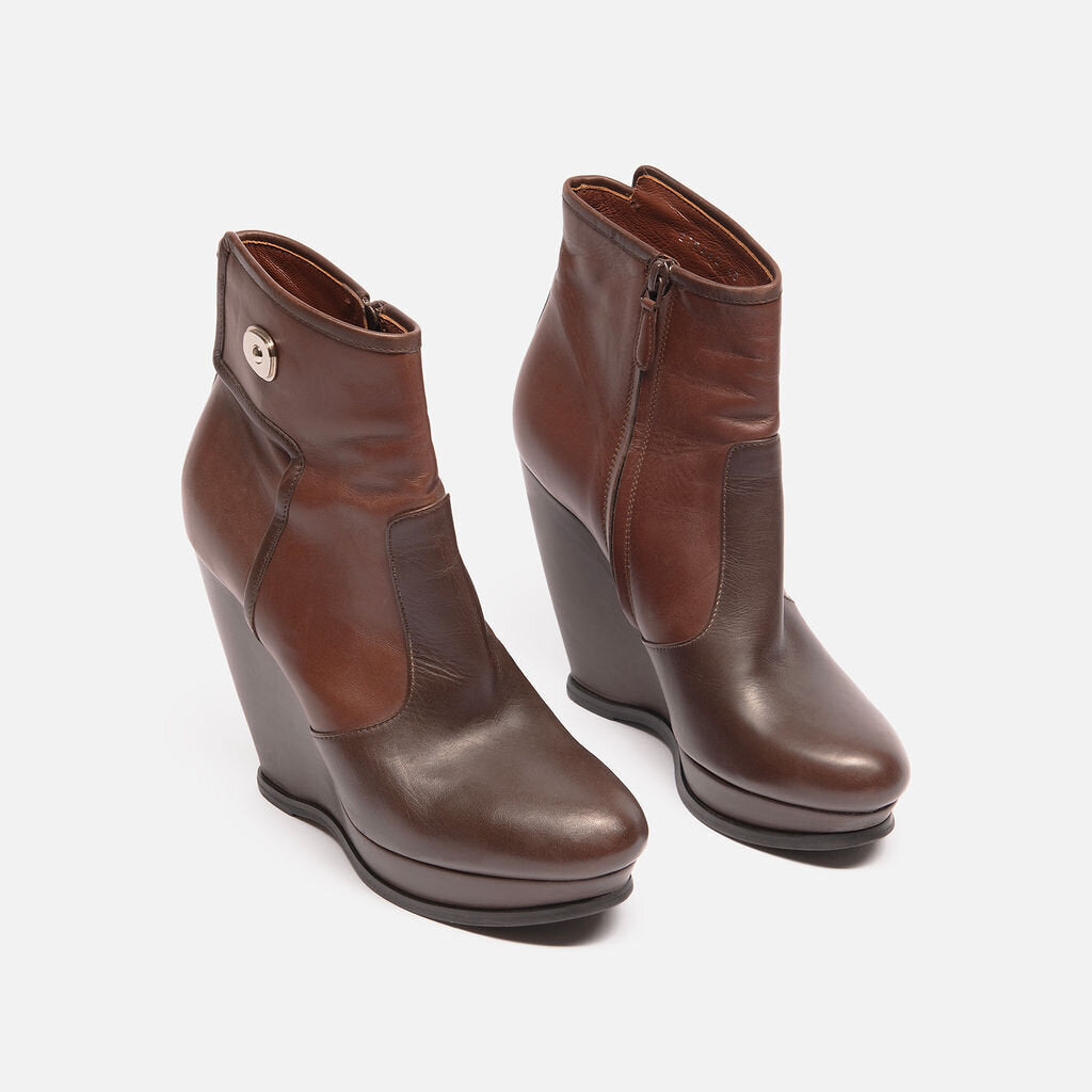Balenciaga Brown Leather Wedge Booties