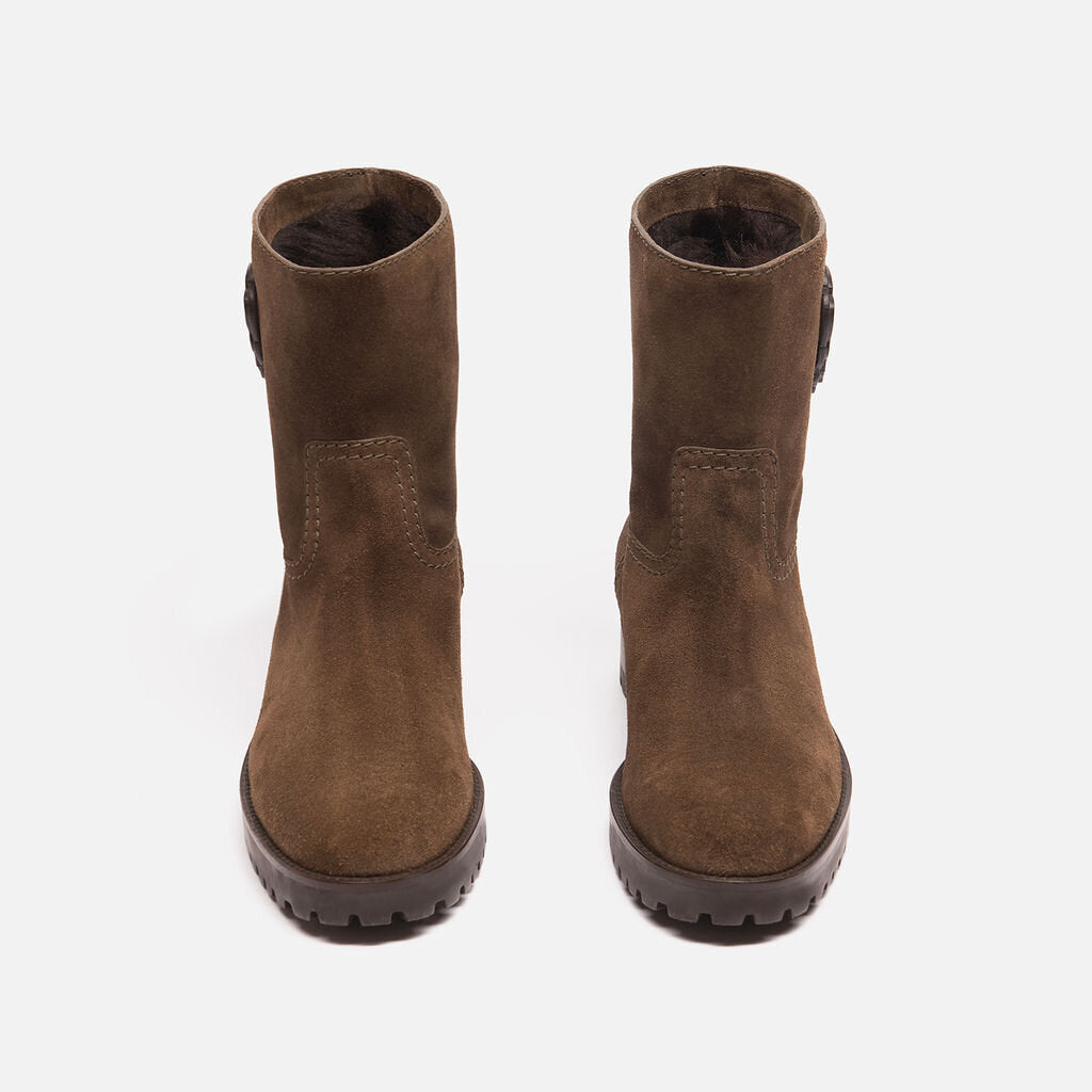 Gucci Olive Suede Fur Lined Ankle Boot