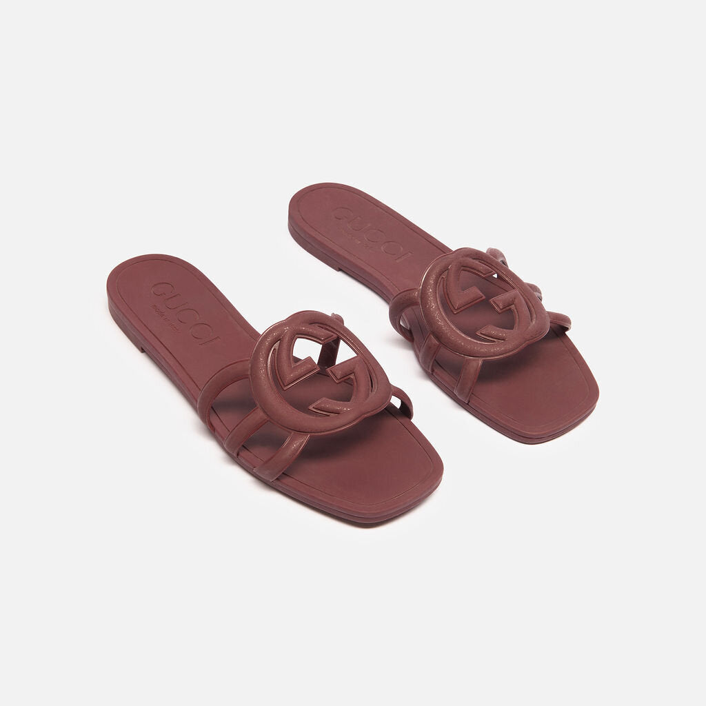 Gucci Red Rubber Logo Slides