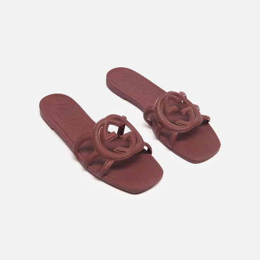 Gucci Red Rubber Logo Slides