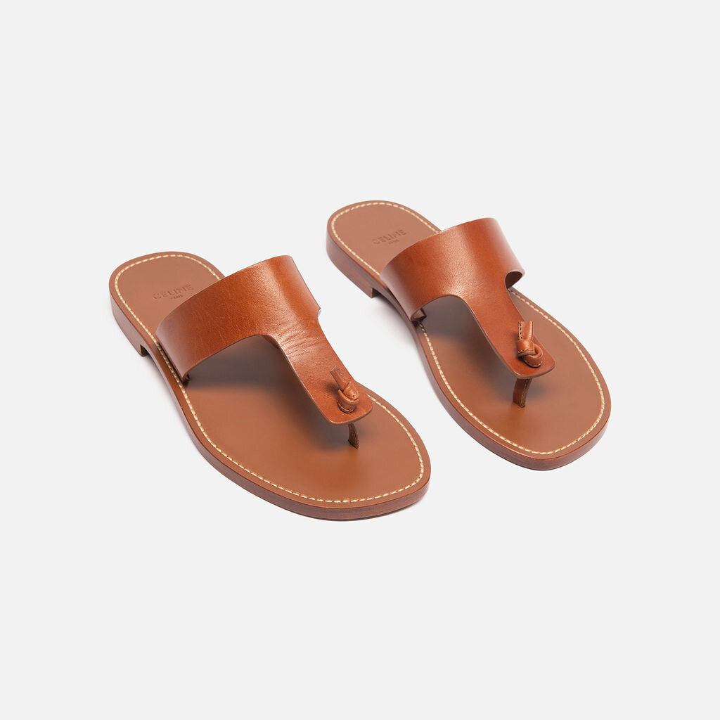 Celine Brown Leather Knot Thong Sandals