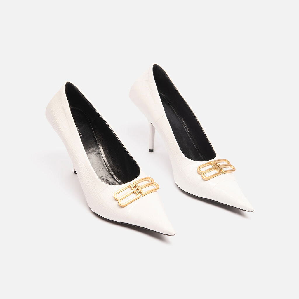 Balenciaga White Embossed BB Pumps