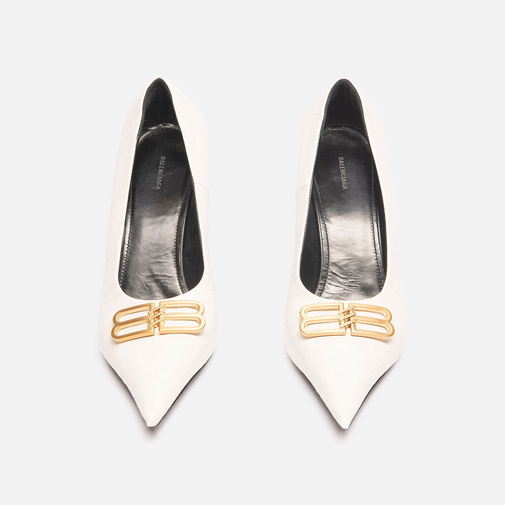 Balenciaga White Embossed BB Pumps
