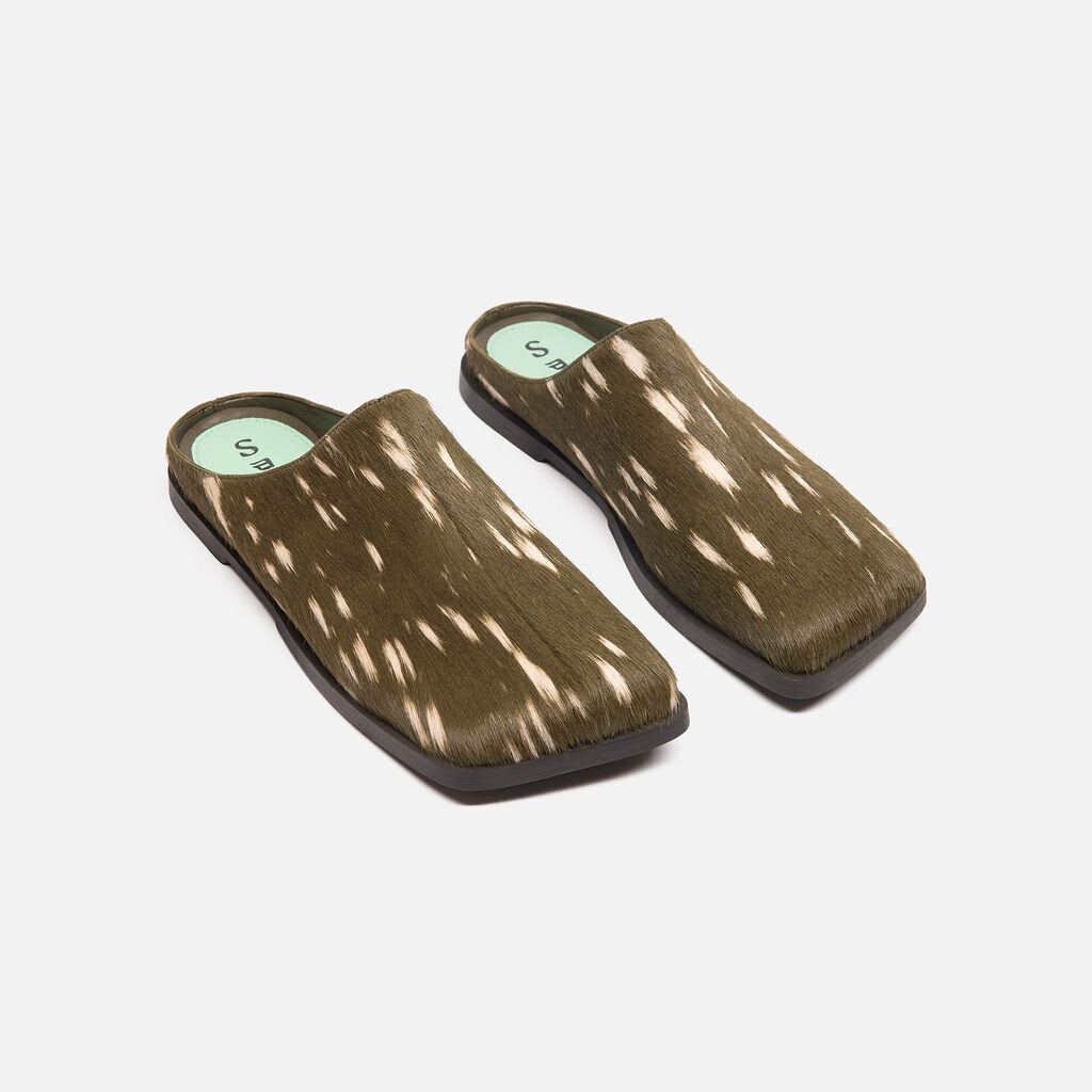 Sadi Studios Green Pony Hair Flat Slides