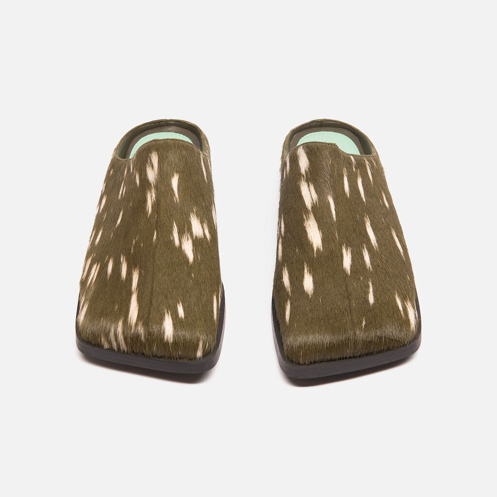 Sadi Studios Green Pony Hair Flat Slides
