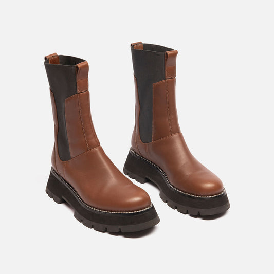 3.1 Phillip Lim Brown Leather Lug Sole Combat Boot