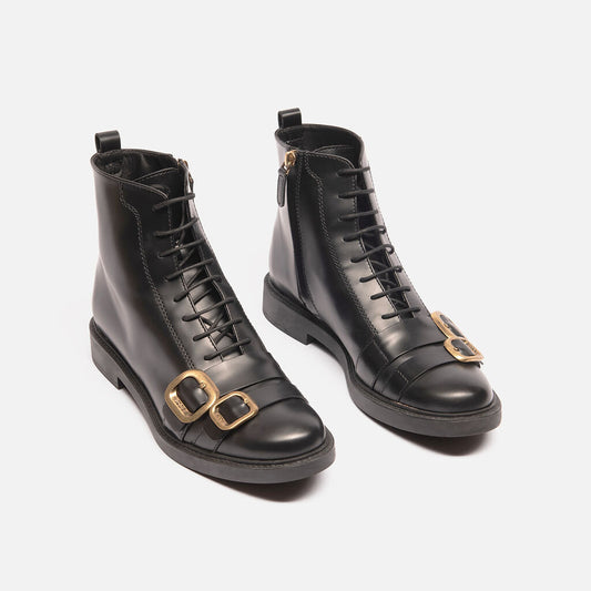 Tod's Black Leather Combat Boots