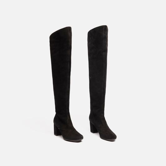 Saint Laurent Black Suede Knee High Boot