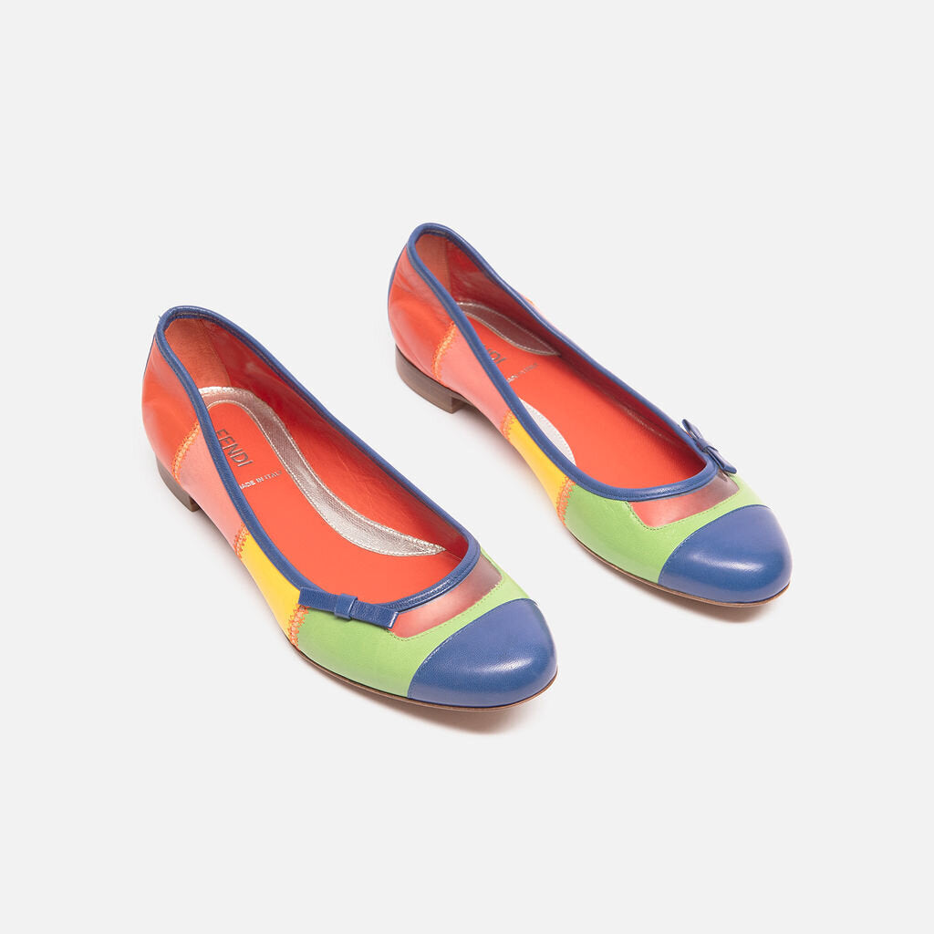 Fendi Multicolor Leather Stripe Flat