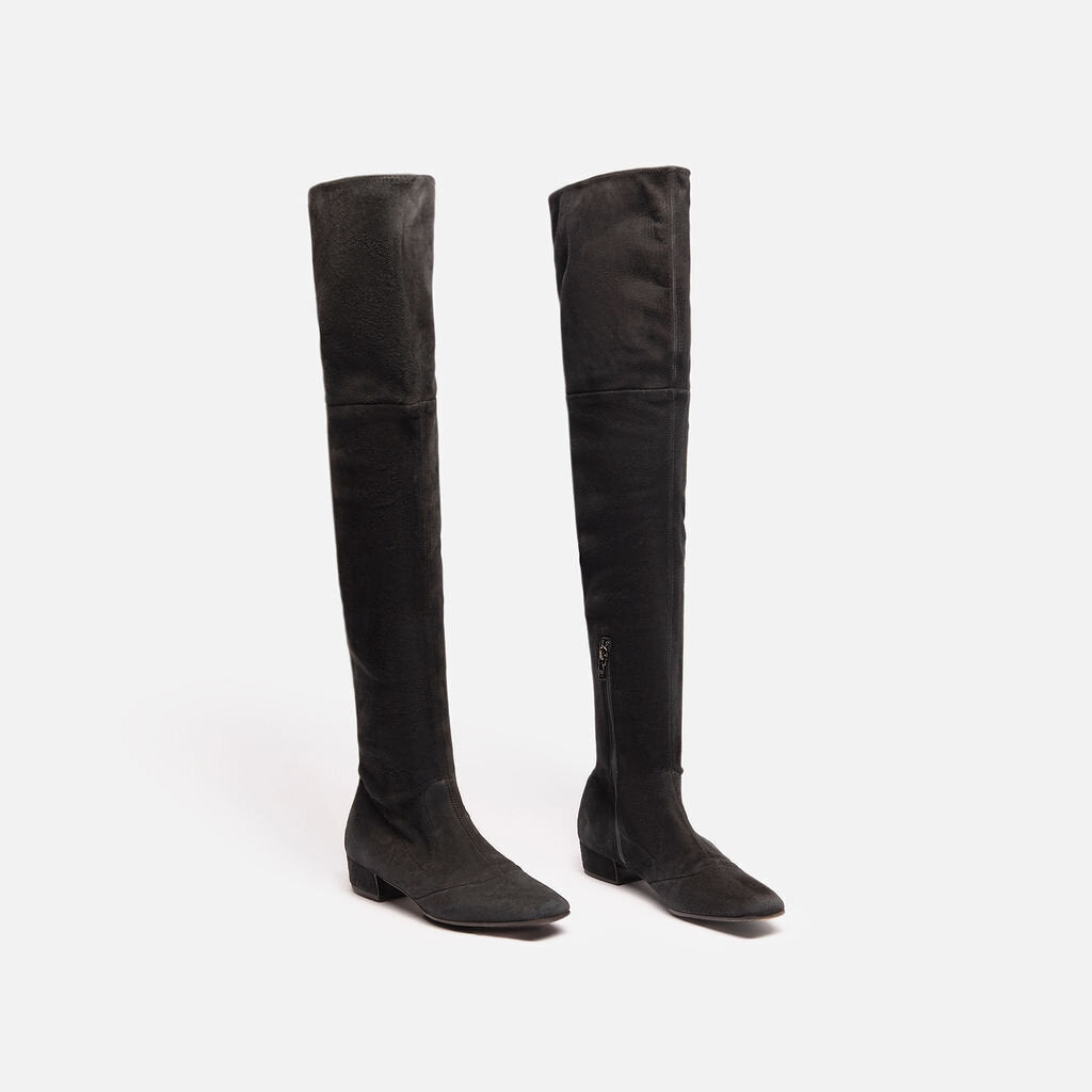 Prada Black Suede Tall Boot