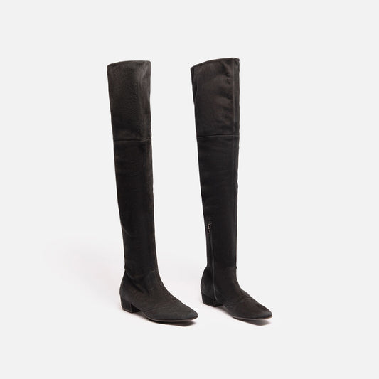 Prada Black Suede Tall Boot