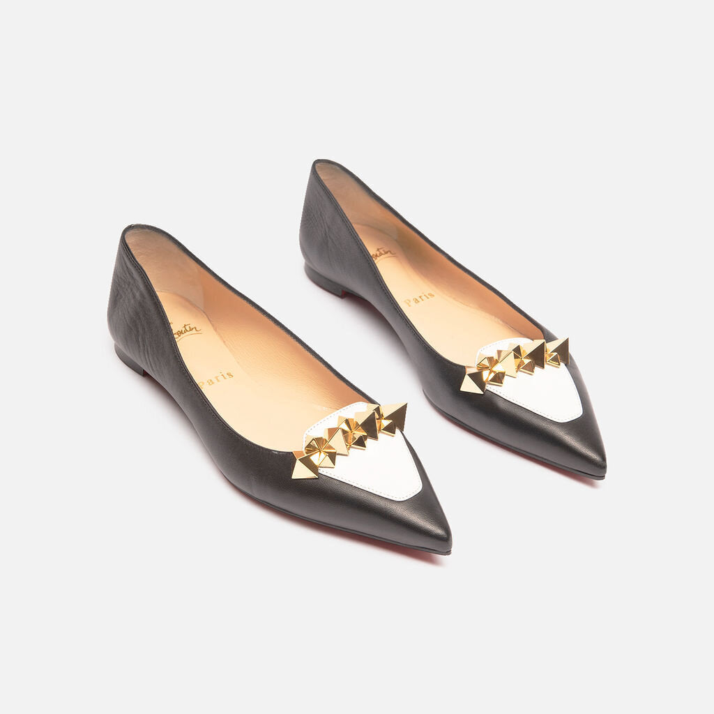 Christian Louboutin Black & White Leather Studded Flat