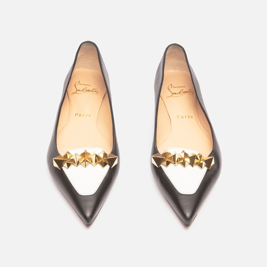 Christian Louboutin Black & White Leather Studded Flat