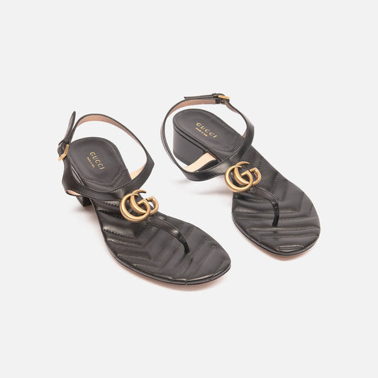 Gucci Black Leather GG Marmont Sandal