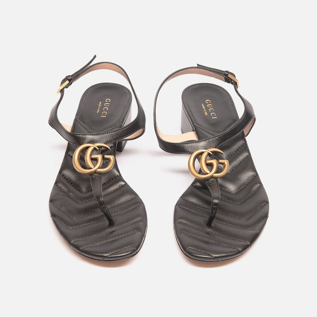 Gucci Black Leather GG Marmont Sandal