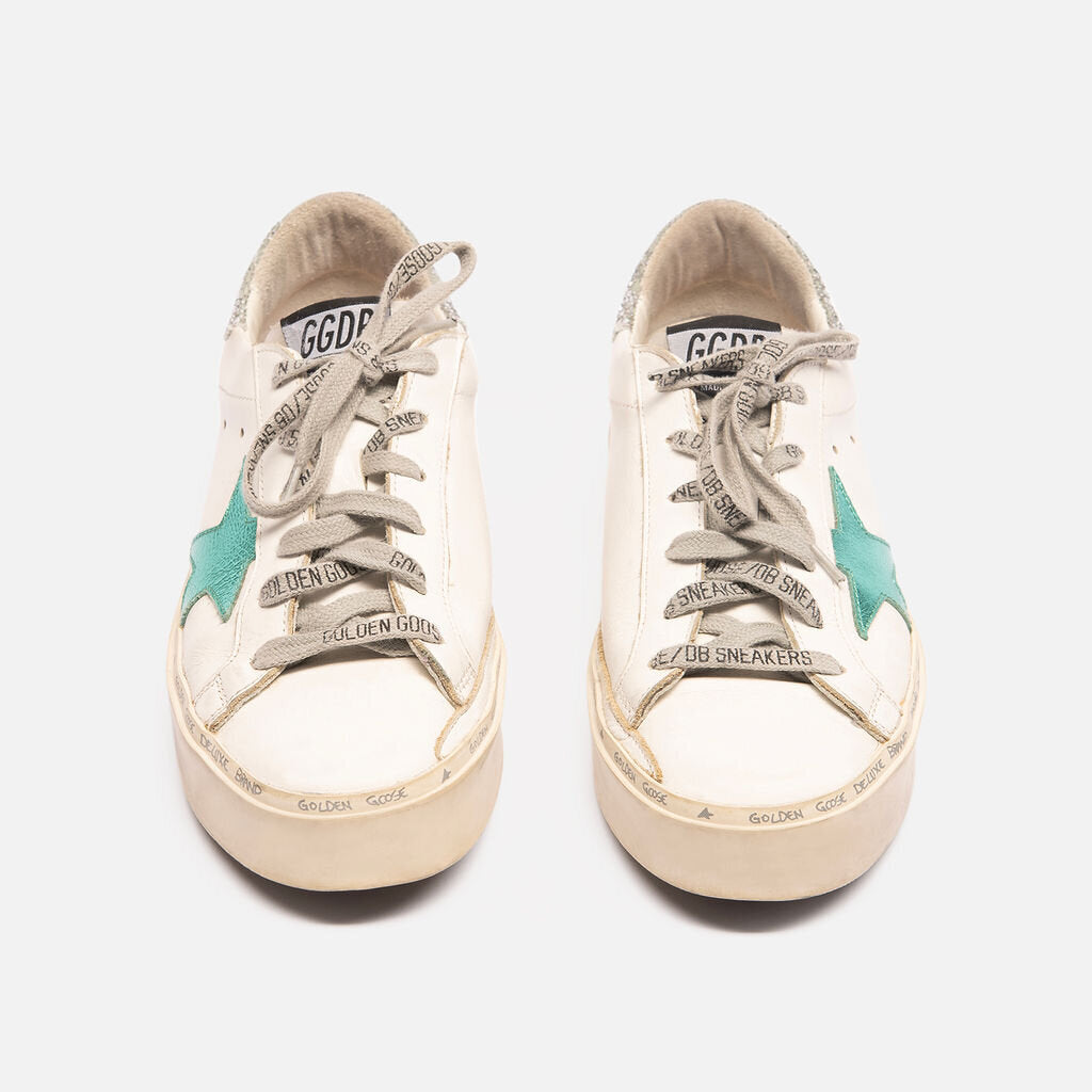 Golden Goose White & Teal Leather Sneaker