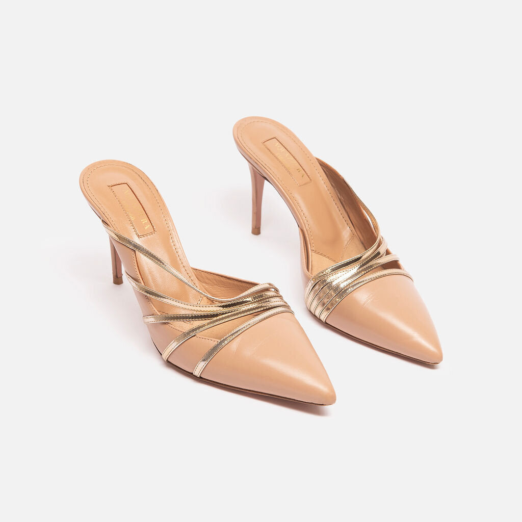 Aquazzura Nude & Gold Heeled Mule