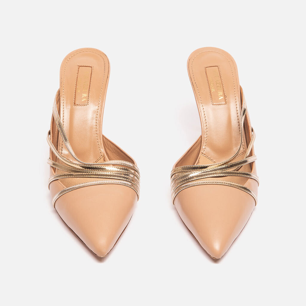 Aquazzura Nude & Gold Heeled Mule