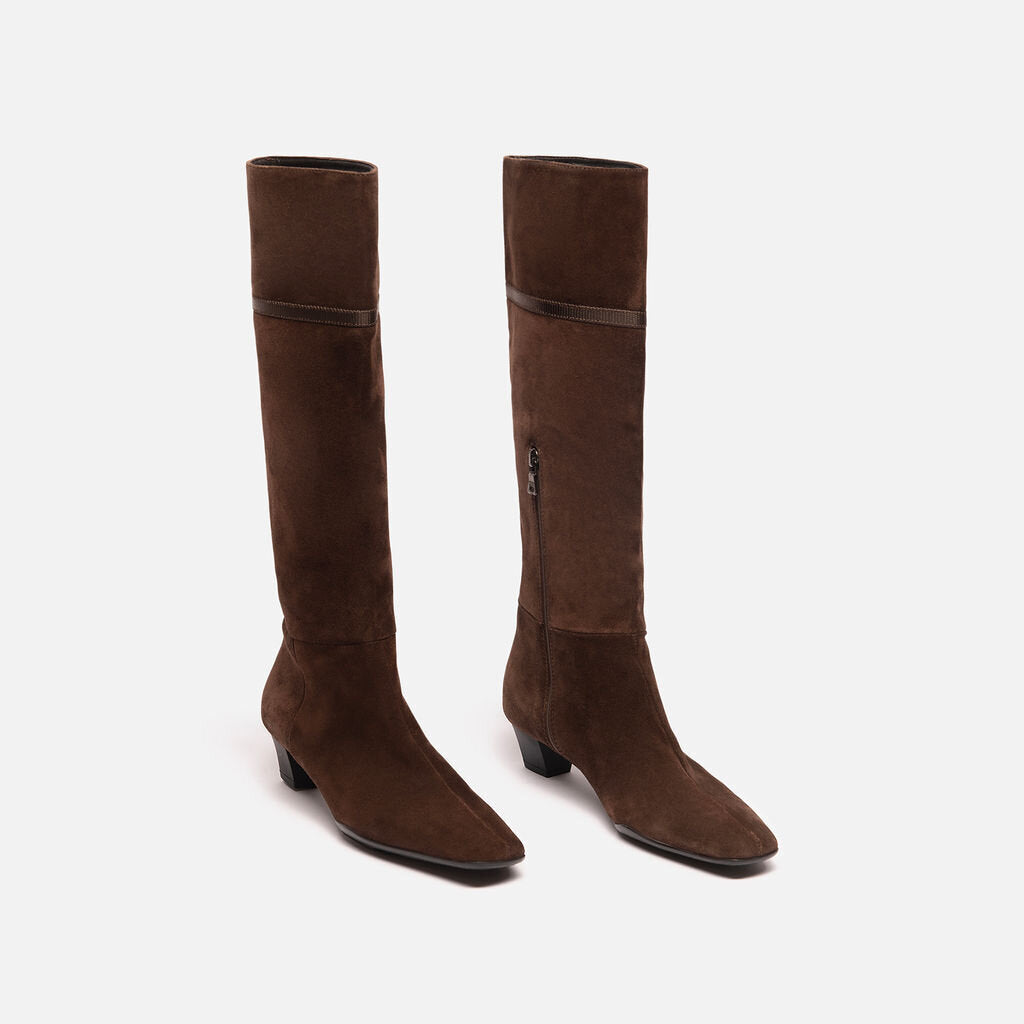 Prada Sport Brown Suede Heeled Tall Boots