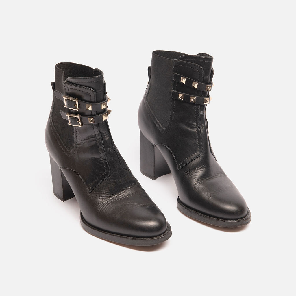 Valentino Black Leather Rockstud Ankle Boot