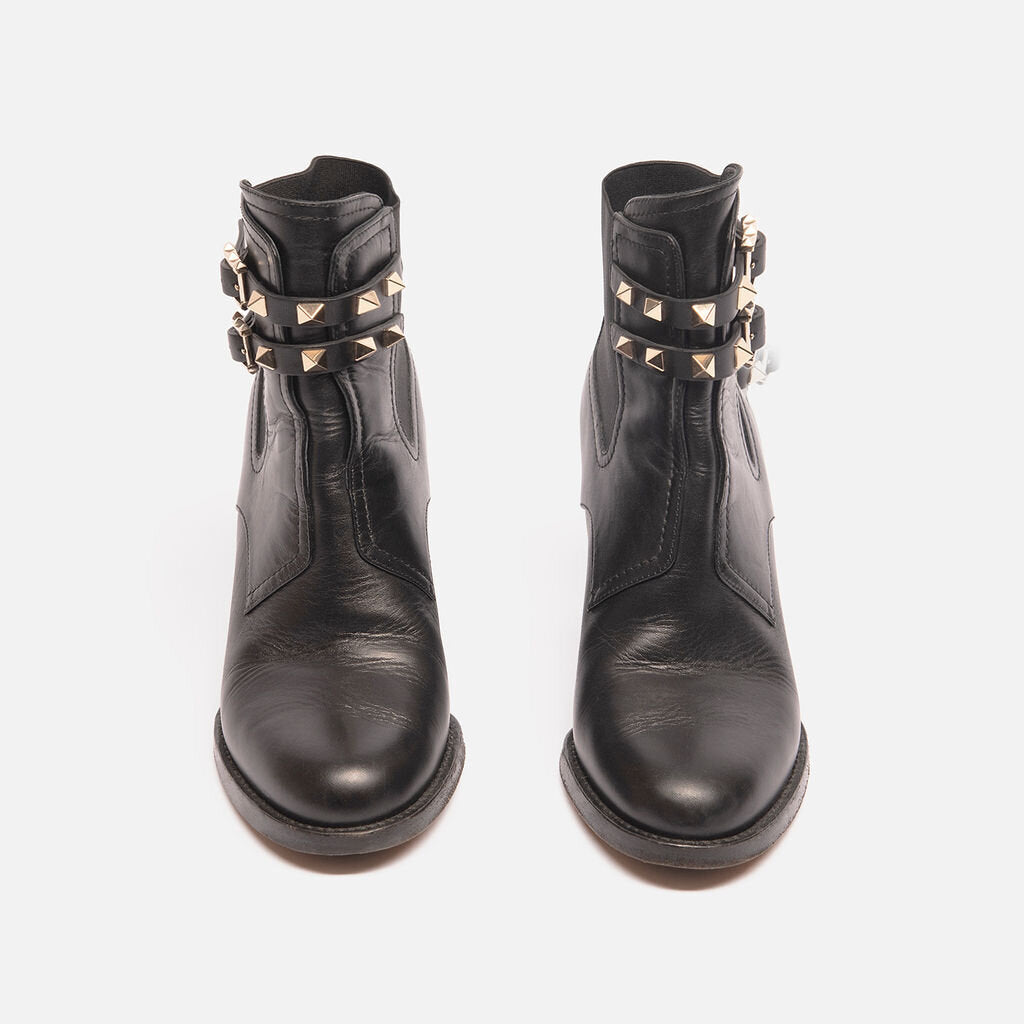Valentino Black Leather Rockstud Ankle Boot