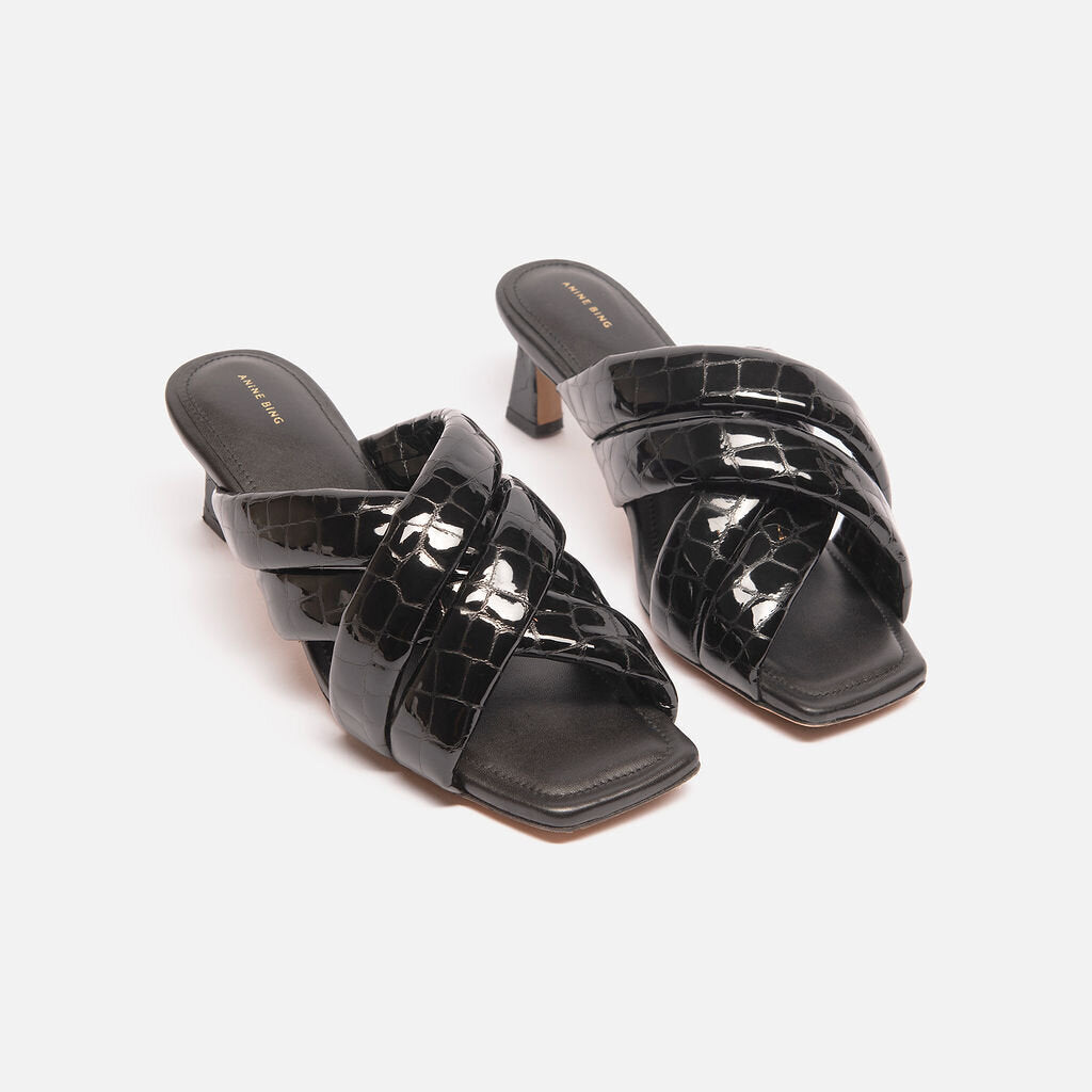 Anine Bing Black Patent Leather Slides