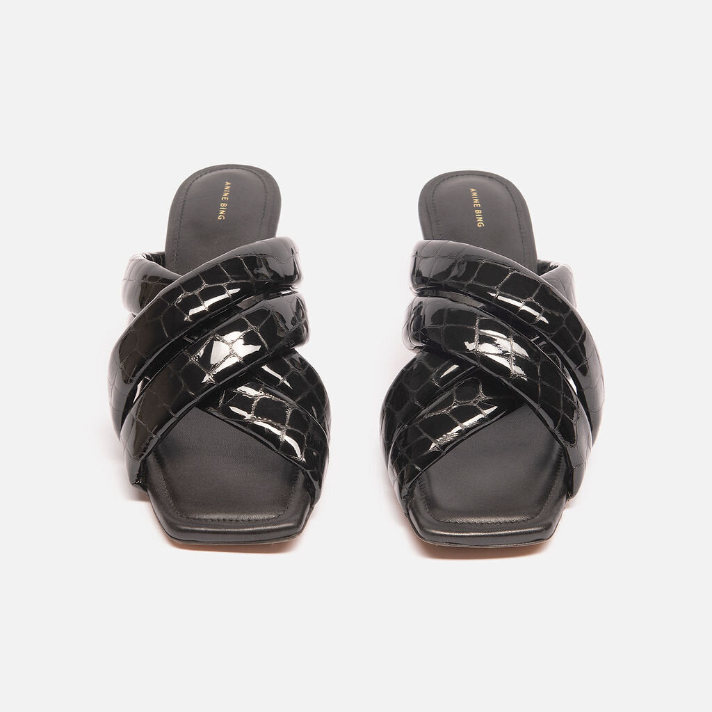 Anine Bing Black Patent Leather Slides