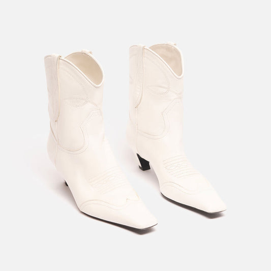 Khaite White Leather Heeled Cowgirl Boot