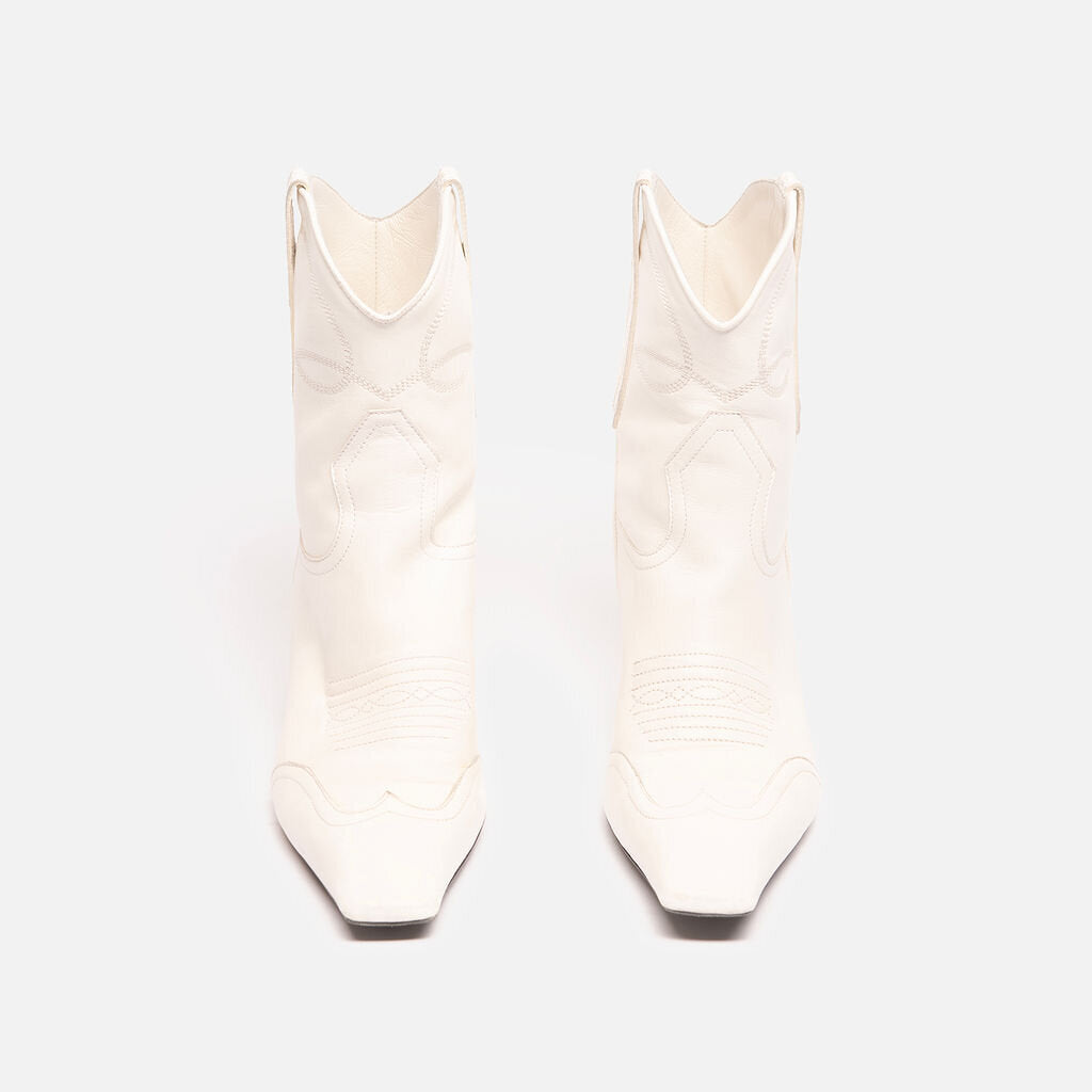 Khaite White Leather Heeled Cowgirl Boot